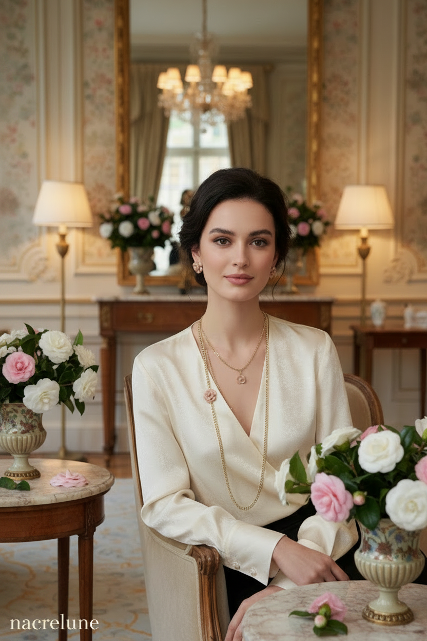Ensemble fantaisie de style connu avec fleur camelia