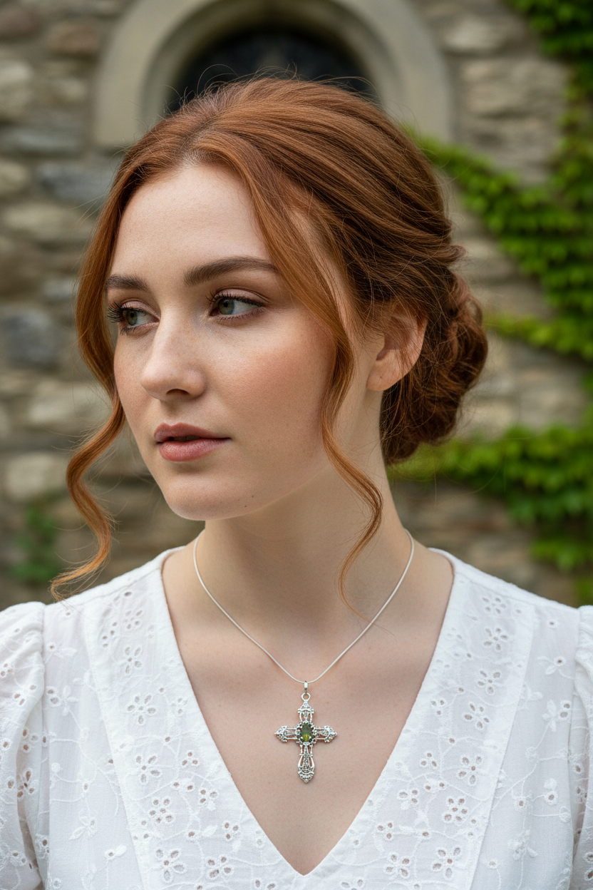 Pendentif Croix en Argent Véritable & Péridot – NACRELUNE NACRELUNE pendentif