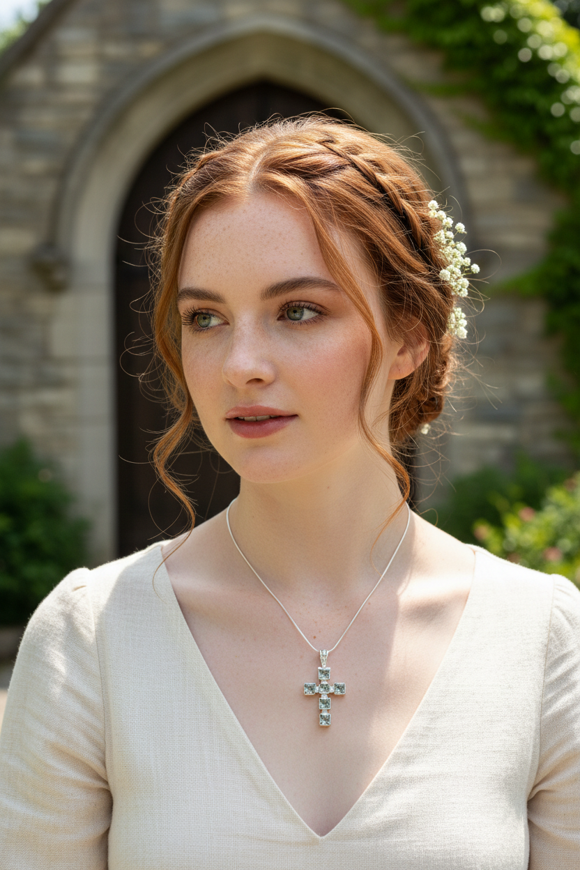 Pendentif Croix en Argent Véritable & Améthystes Vertes – NACRELUNE NACRELUNE pendentif