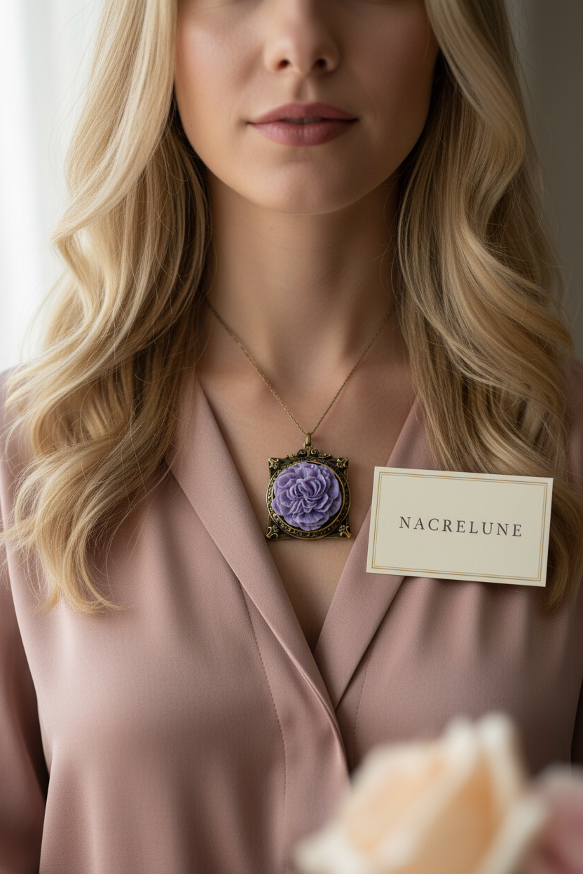 Pendentif cadre avec fleur, choisissez votre couleur nacrelune.com pendentif