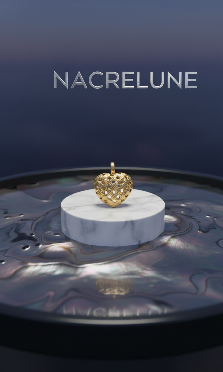 Pendentif fantaisie en forme de coeur doré nacrelune.com pendentif