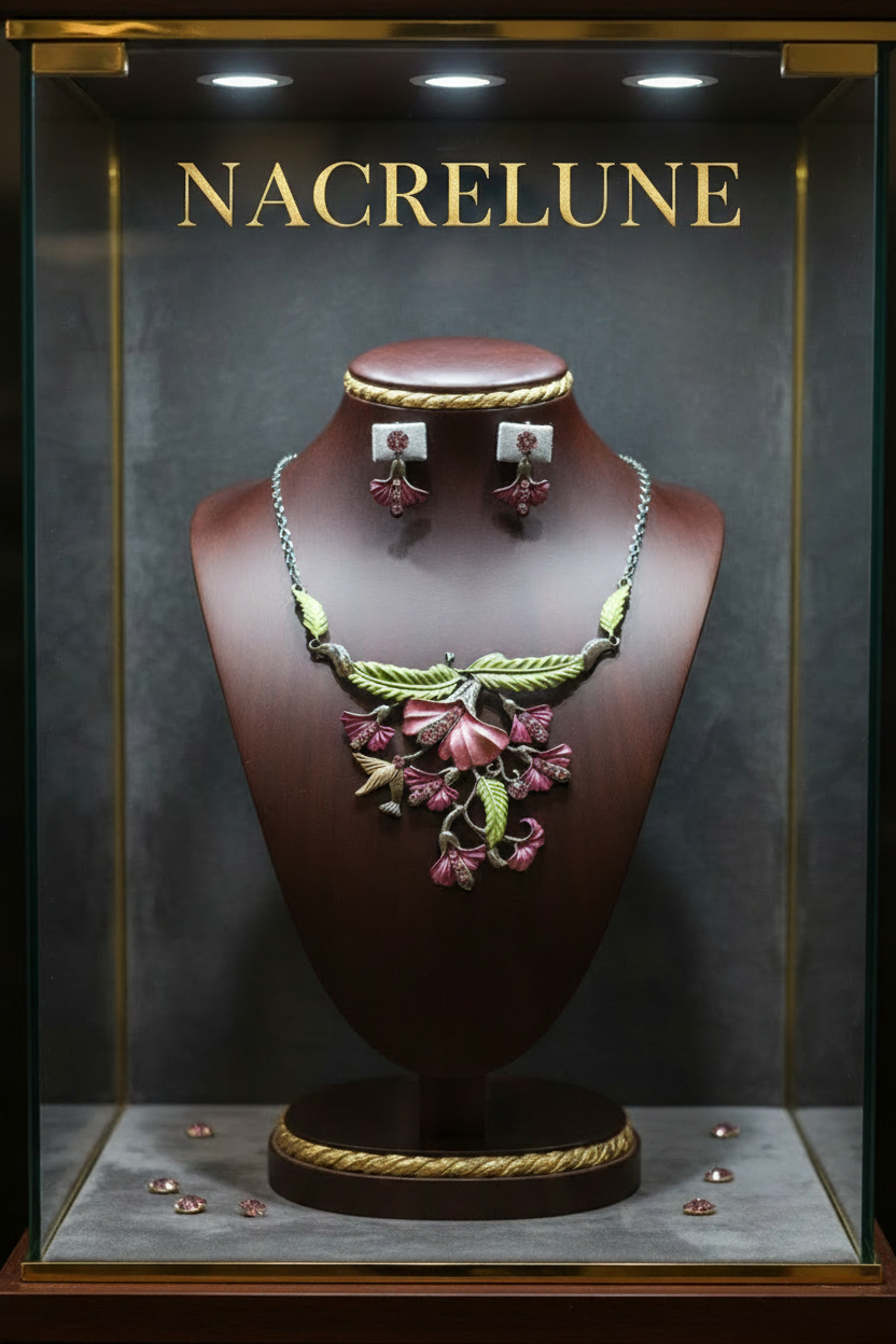 Parure en émail clochettes et colibri