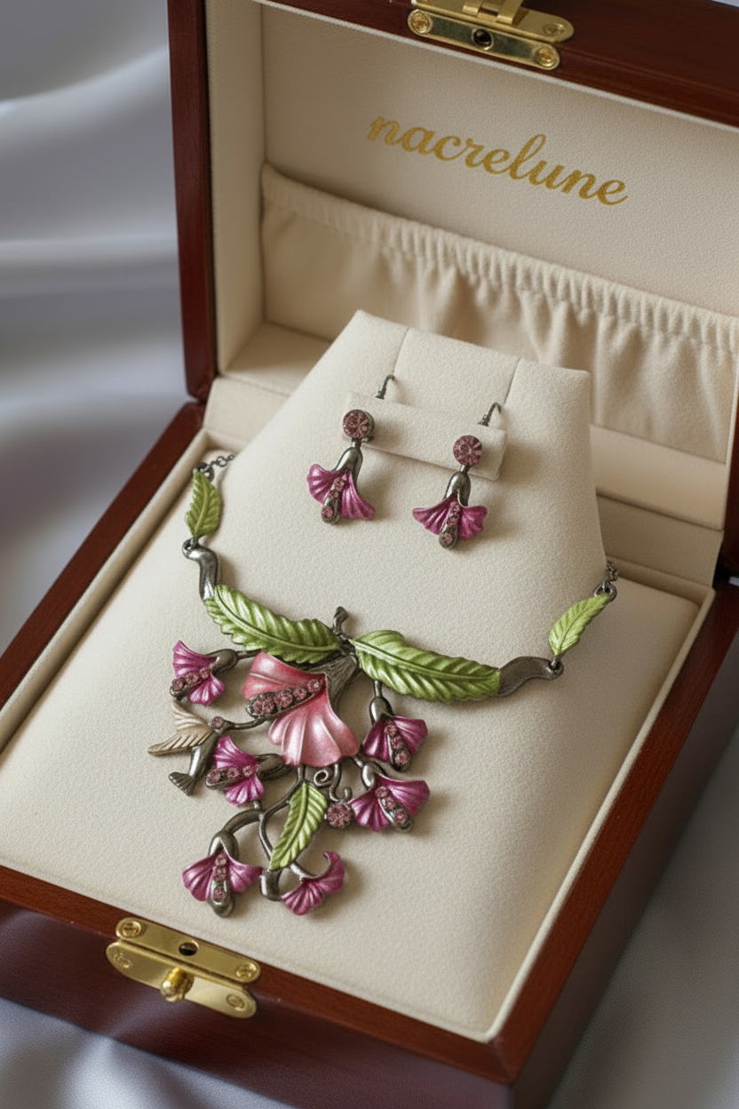Parure en émail clochettes et colibri