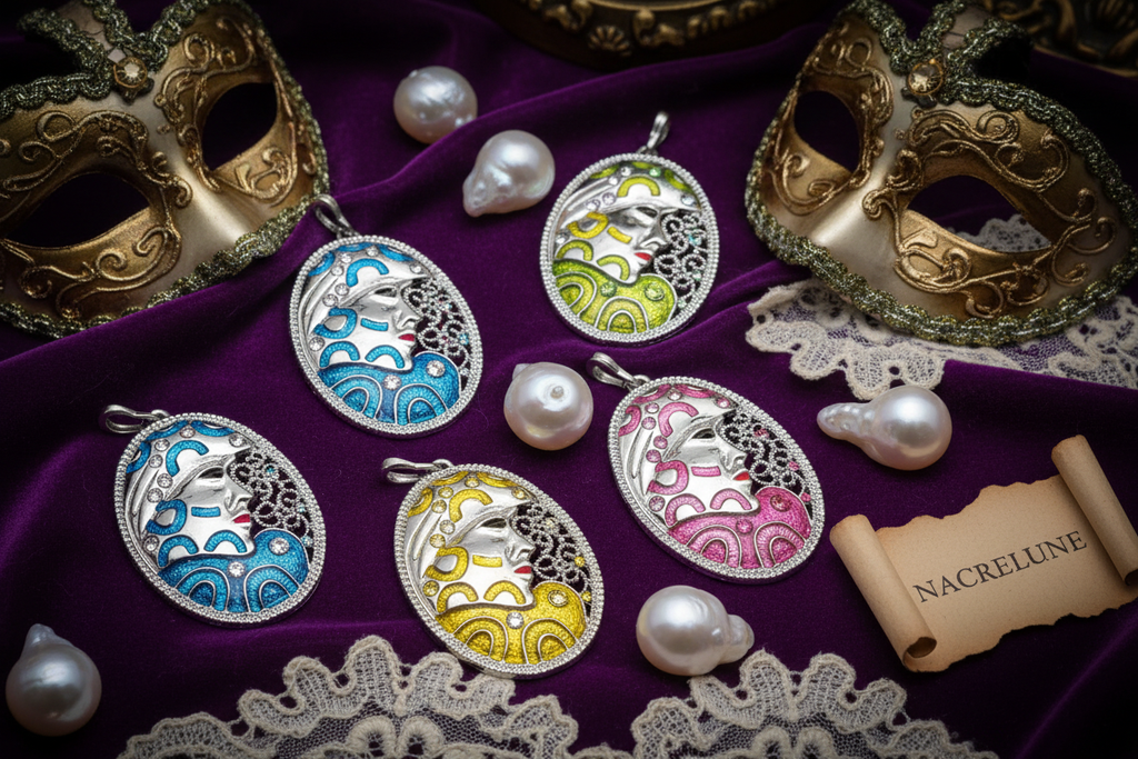 Pendentif en forme de masque, choisissez votre couleur nacrelune.com collier