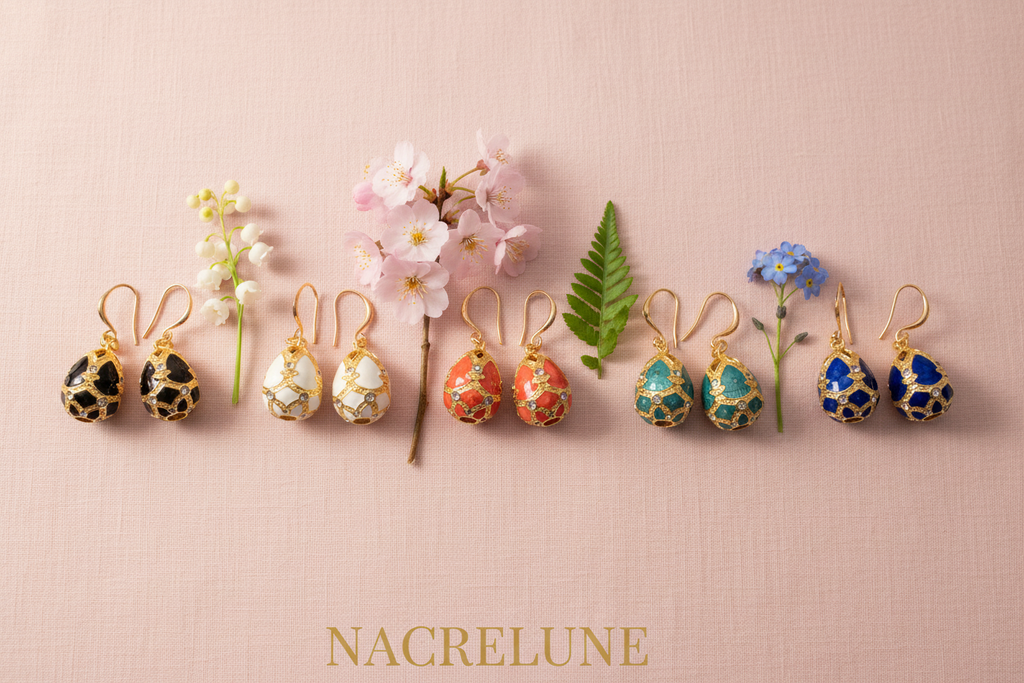 Boucles d'Oreilles Œuf de Pâques Style Fabergé en Émail | NACRELUNE nacrelune.com boucles d'oreille