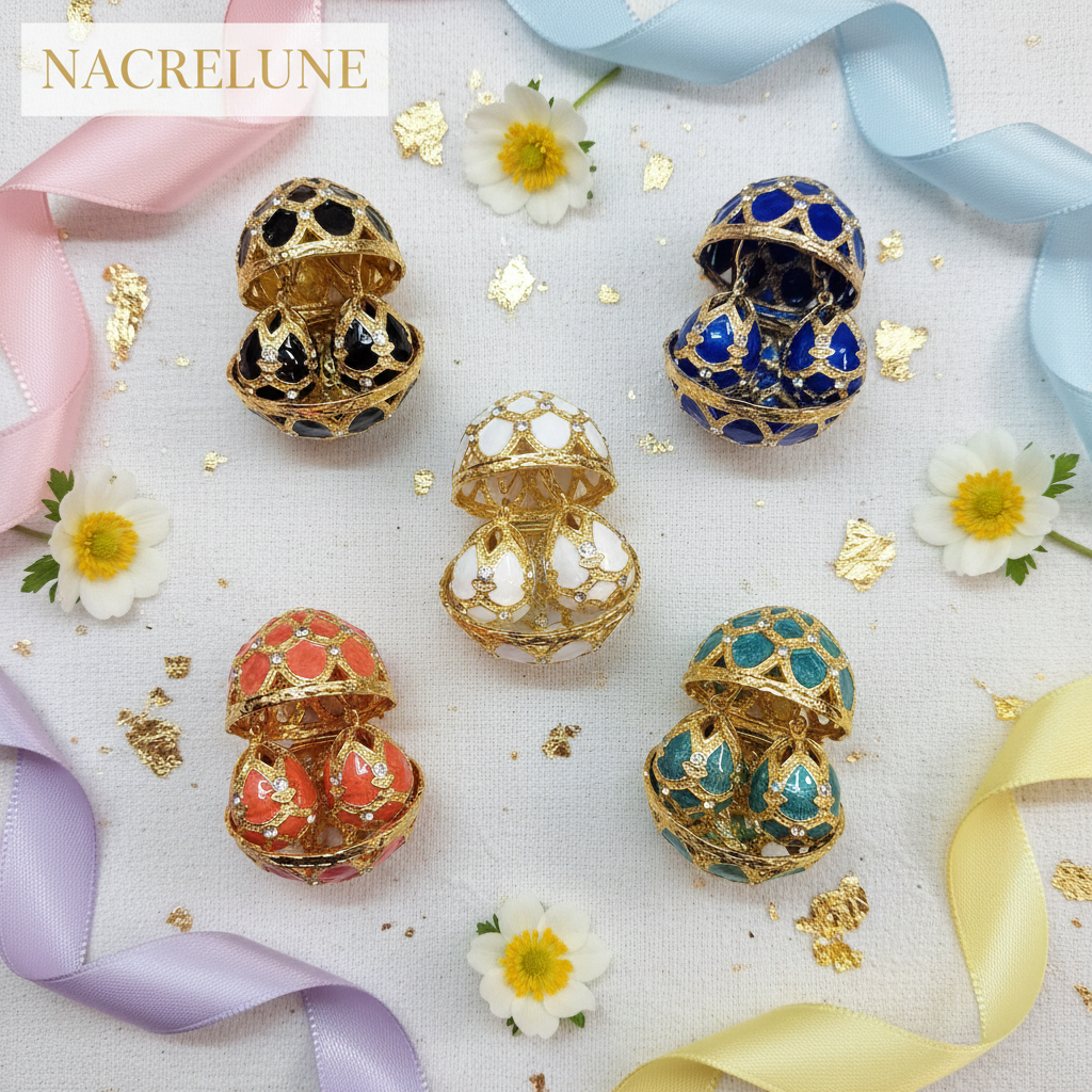 Boucles d'Oreilles Œuf de Pâques Style Fabergé en Émail | NACRELUNE nacrelune.com boucles d'oreille