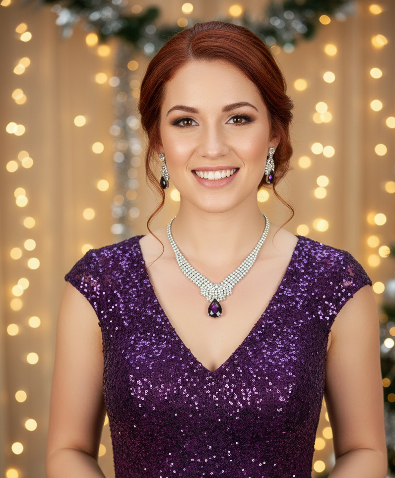 Collier en strass avec grande pierre couleur améthyste. nacrelune.com parure