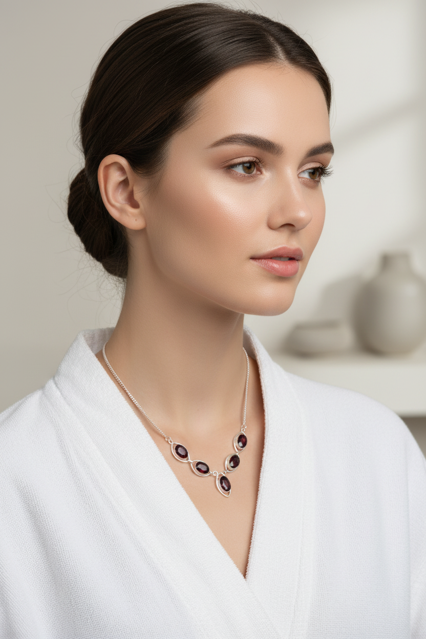 Collier en argent et grenats taillés NACRELUNE collier