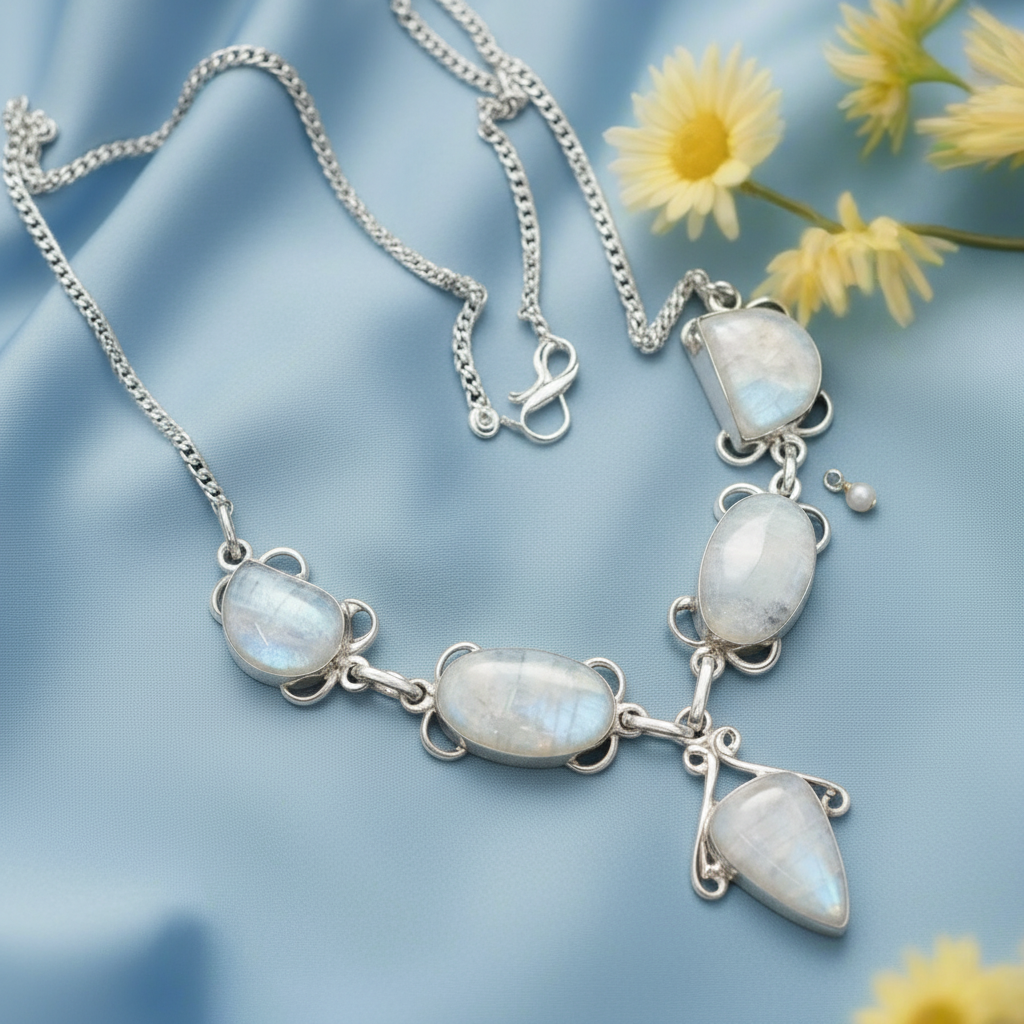 Collier en argent et pierres de lune nacrelune.com collier