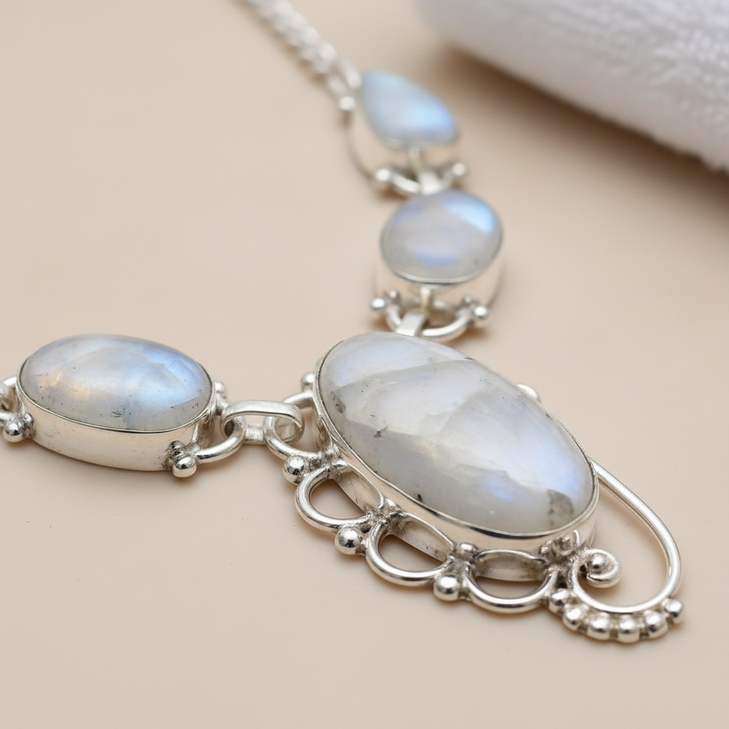 Collier en argent et pierres de lune nacrelune.com collier