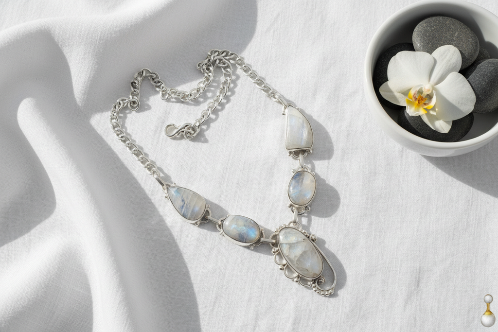 Collier en argent et pierres de lune nacrelune.com collier