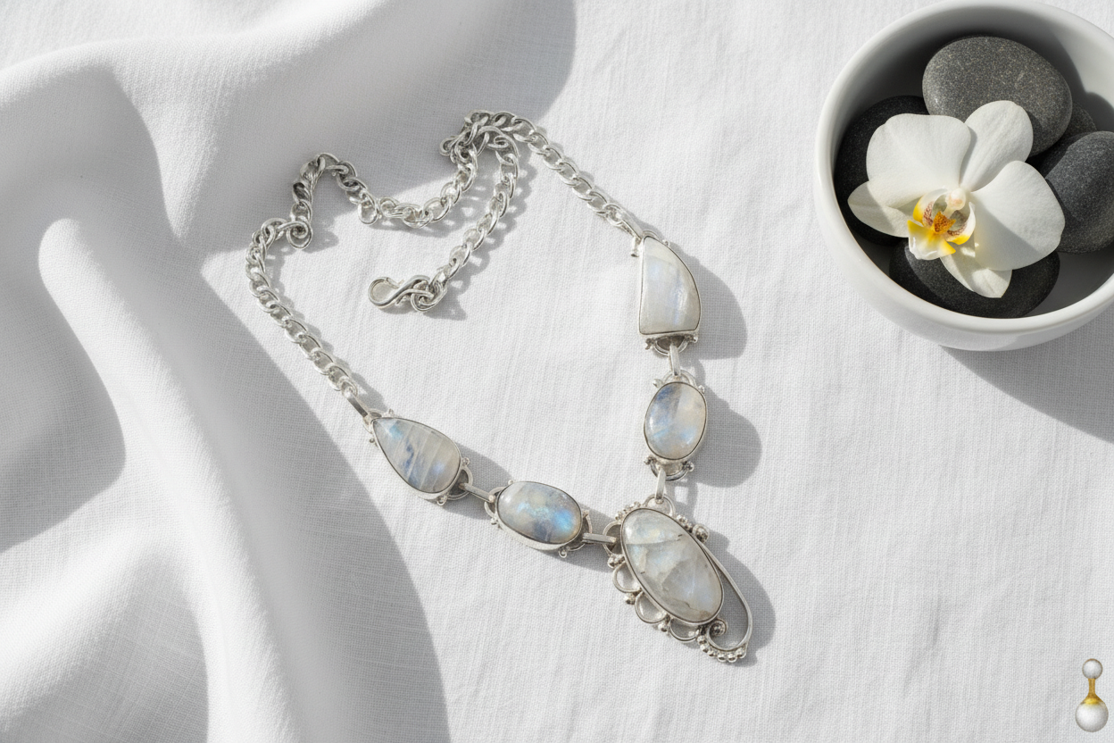 Collier en argent et pierres de lune nacrelune.com collier