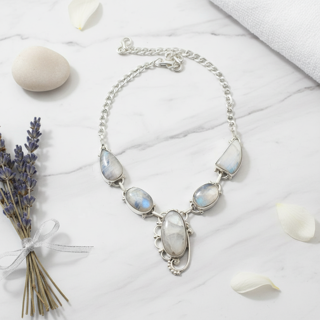 Collier en argent et pierres de lune nacrelune.com collier