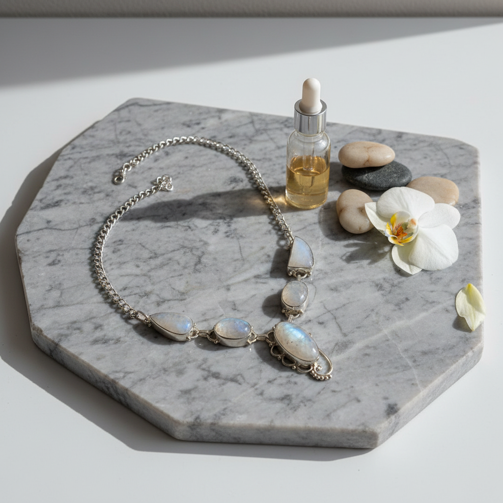 Collier en argent et pierres de lune nacrelune.com collier