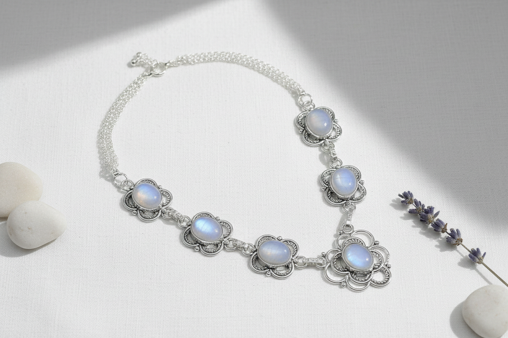 Collier en argent avec pierres de lune nacrelune.com collier