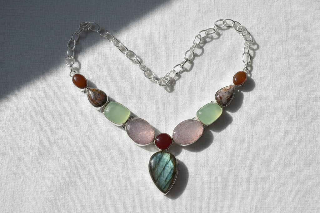 Collier en argent 925 et pierres fines avec labradorite nacrelune.com collier