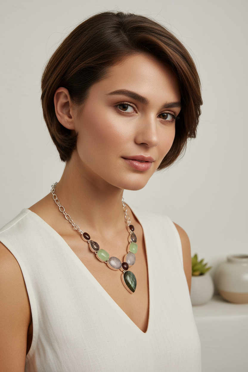 Collier en argent 925 et pierres fines avec labradorite nacrelune.com collier