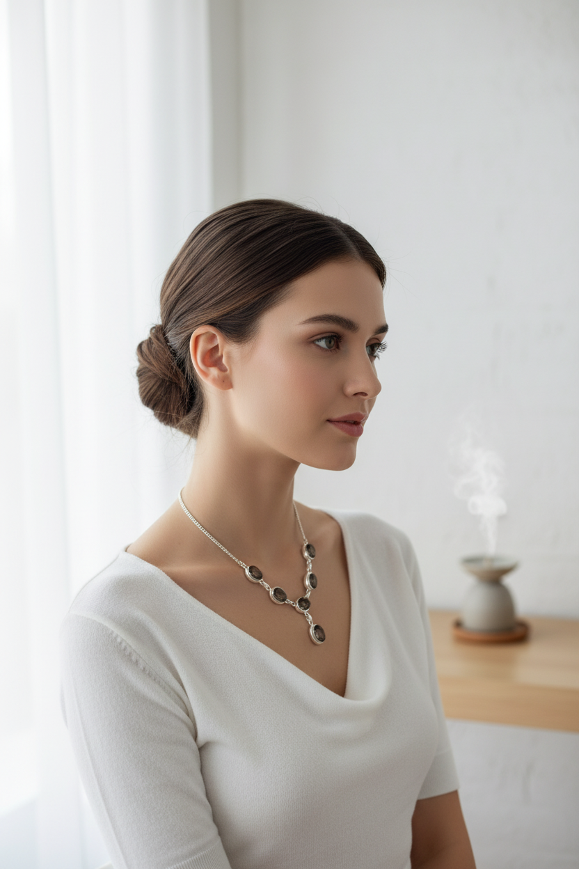 Collier en argent avec des quartz fumés taillés NACRELUNE collier