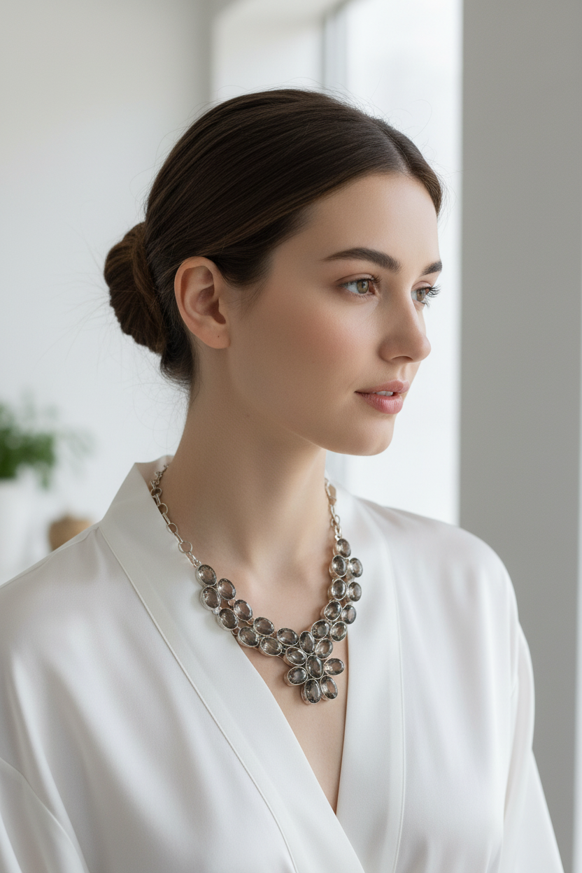 Collier en argent 925 et quartz fumés taillés NACRELUNE collier