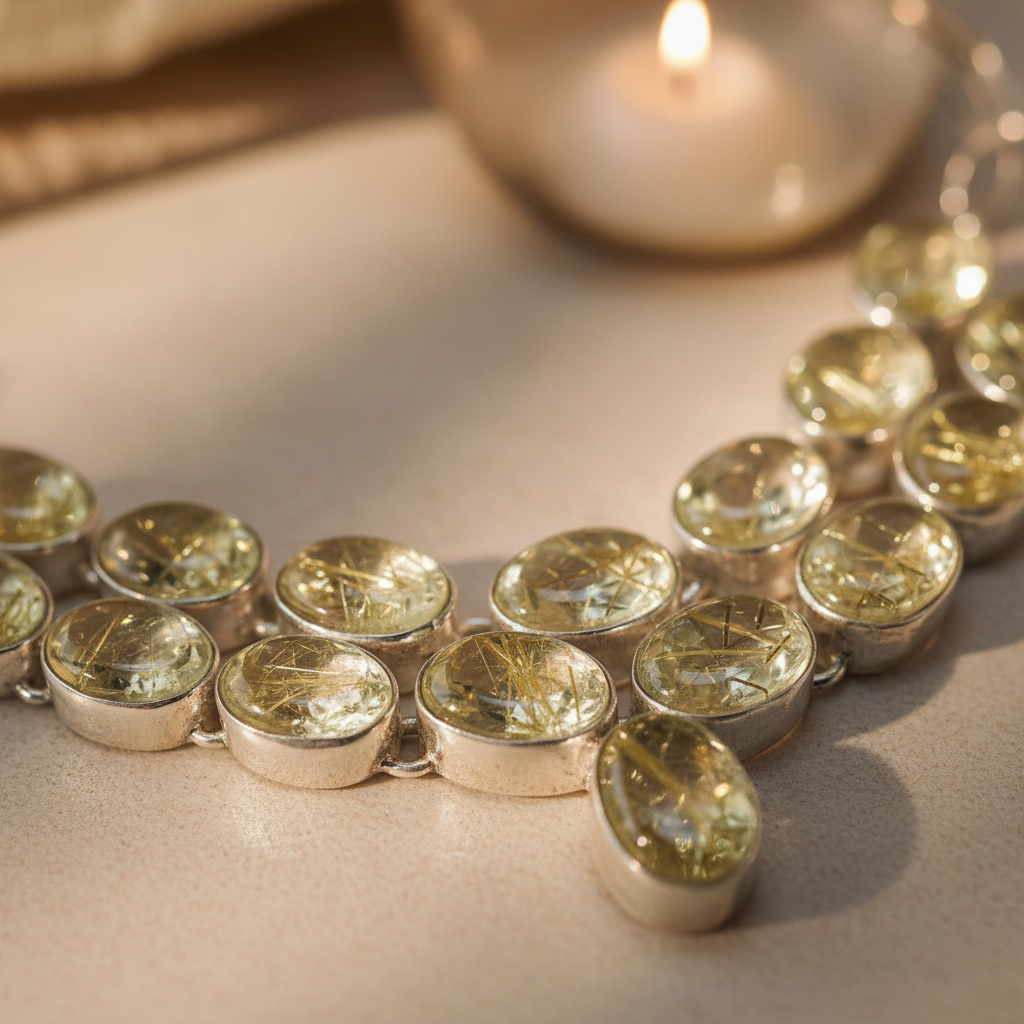 Collier en argent et 925 quartz rutiles scintillants nacrelune.com collier