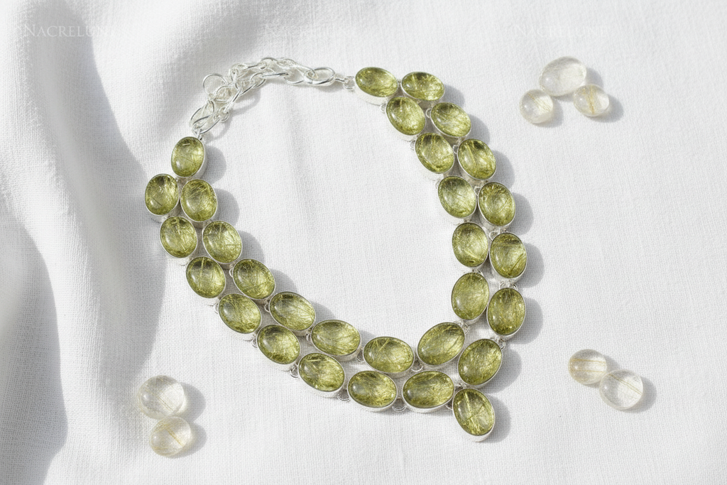 Collier en argent et 925 quartz rutiles scintillants nacrelune.com collier