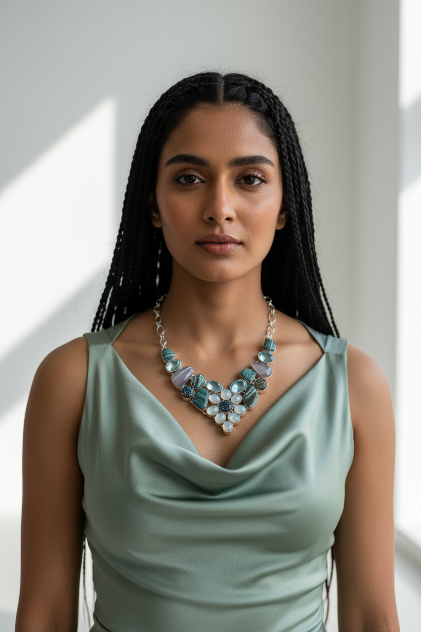 Collier en argent 925 avec pierres fines et pierres de lune nacrelune.com collier
