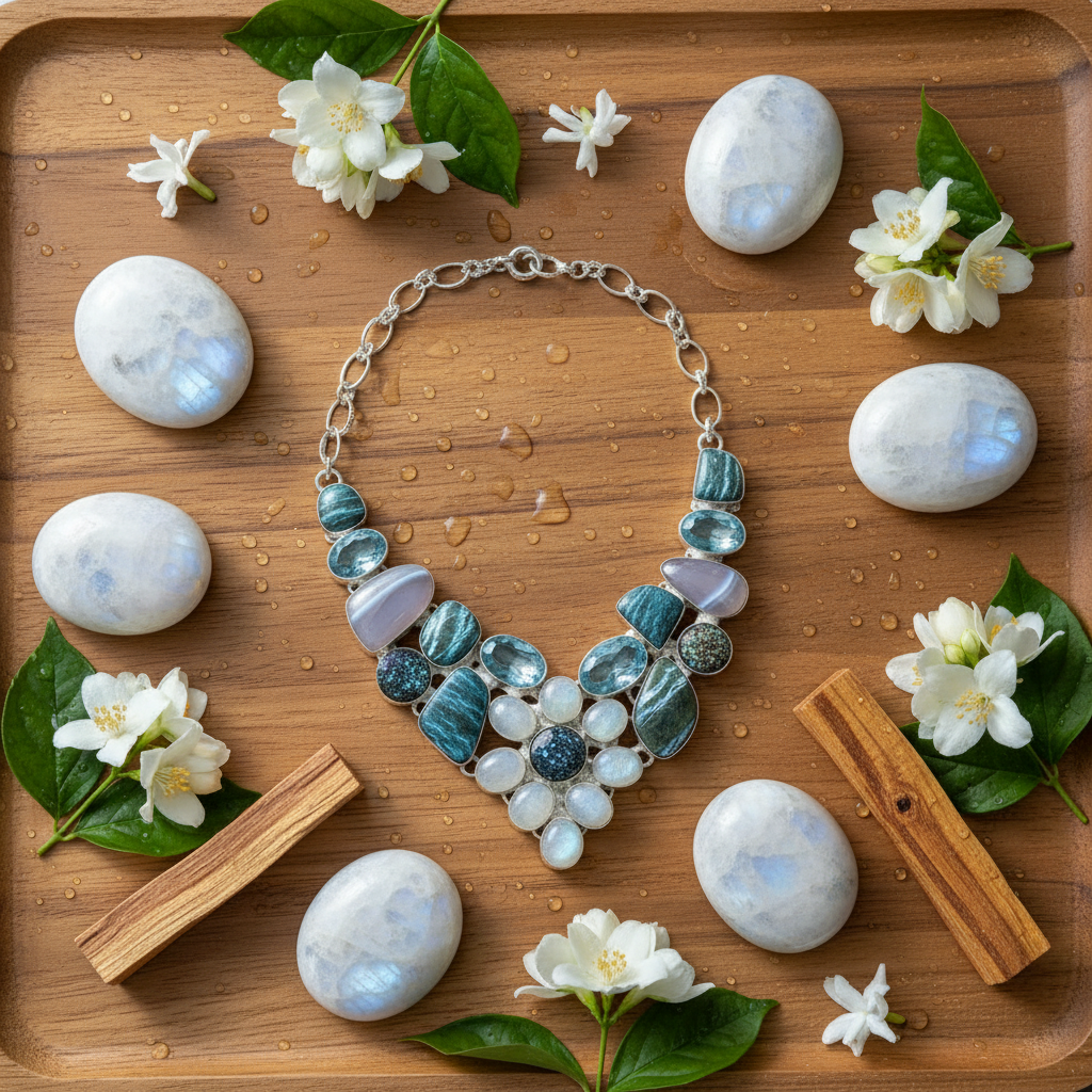 Collier en argent 925 avec pierres fines et pierres de lune nacrelune.com collier