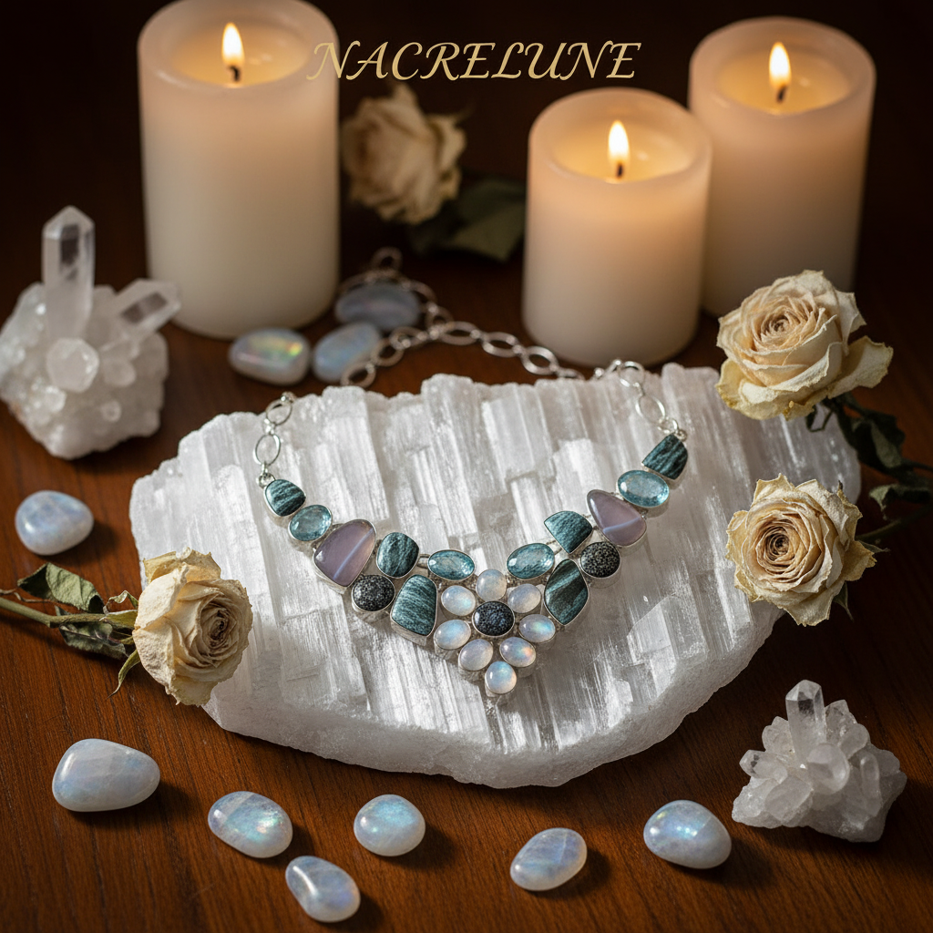 Collier en argent 925 avec pierres fines et pierres de lune nacrelune.com collier