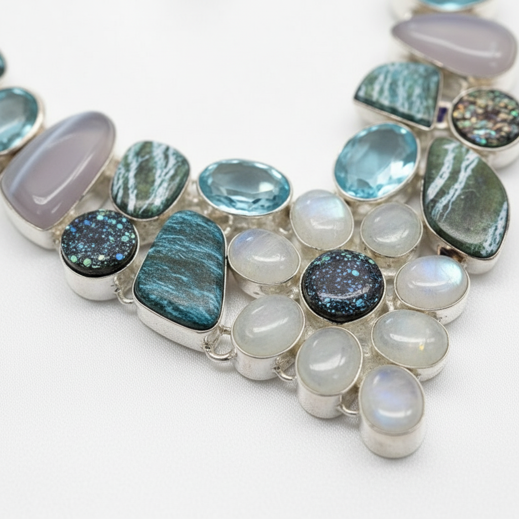 Collier en argent 925 avec pierres fines et pierres de lune NACRELUNE collier