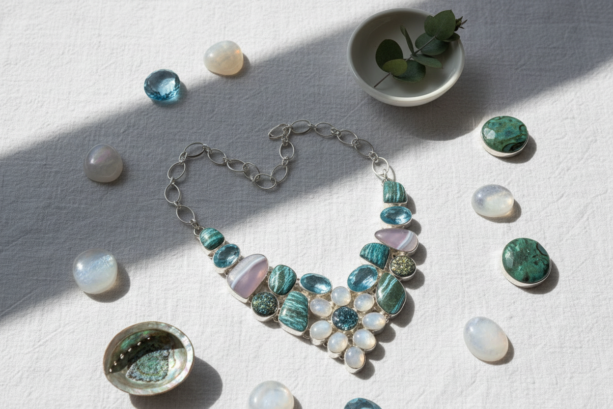 Collier en argent 925 avec pierres fines et pierres de lune nacrelune.com collier