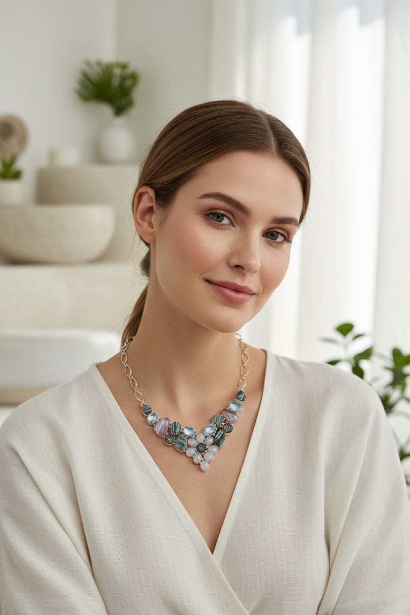 Collier en argent 925 avec pierres fines et pierres de lune nacrelune.com collier