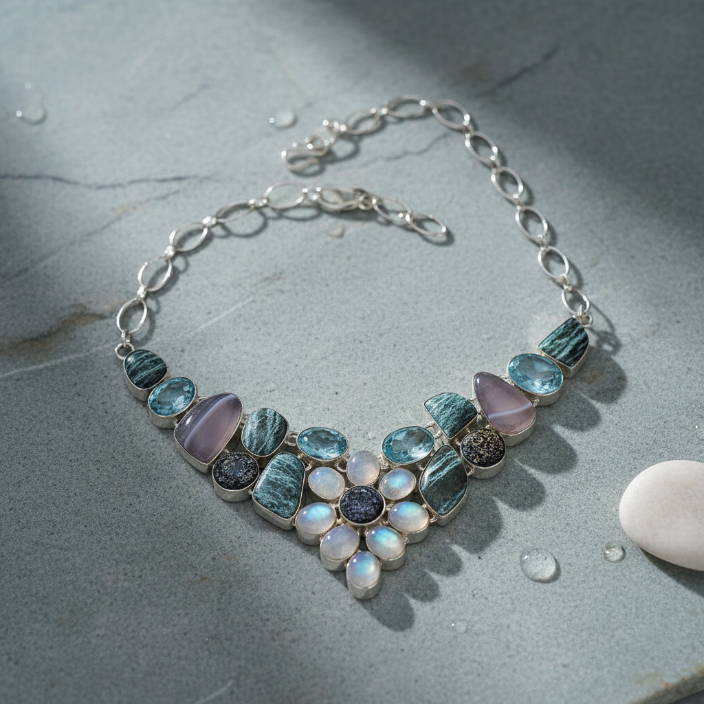 Collier en argent 925 avec pierres fines et pierres de lune NACRELUNE collier