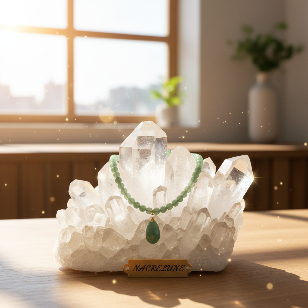 Collier en aventurines naturelles nacrelune.com collier