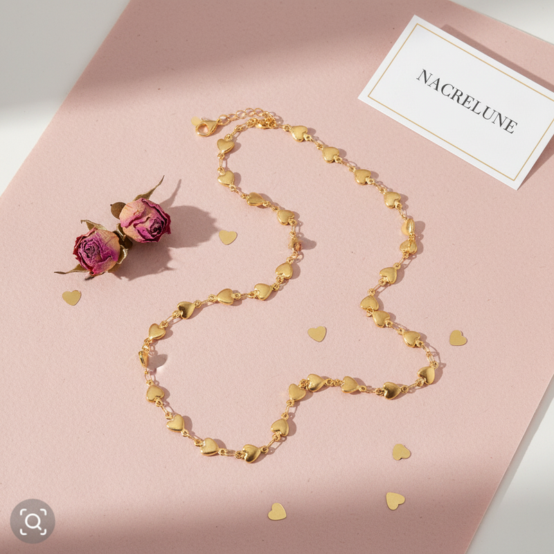 Collier Maillons Cœurs Plaqué Or – Chaîne Romantique | NACRELUNE NACRELUNE collier
