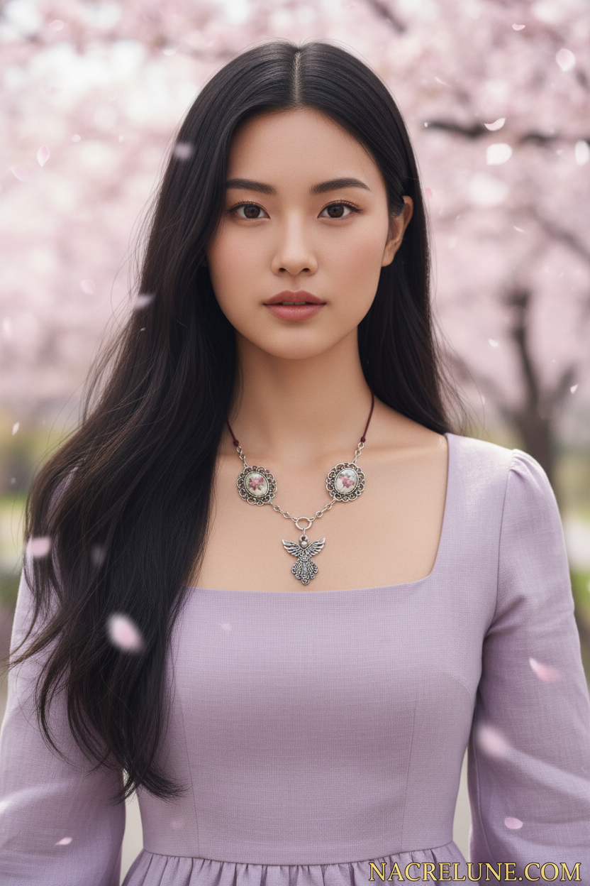 Collier fait de petits camées représentant un ange et des fées des fleurs nacrelune.com collier
