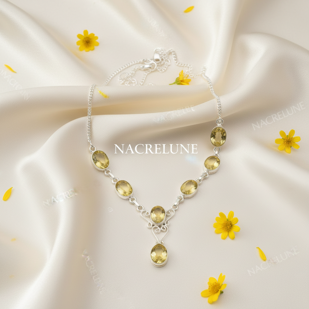 Collier en argent et citrines nacrelune.com collier