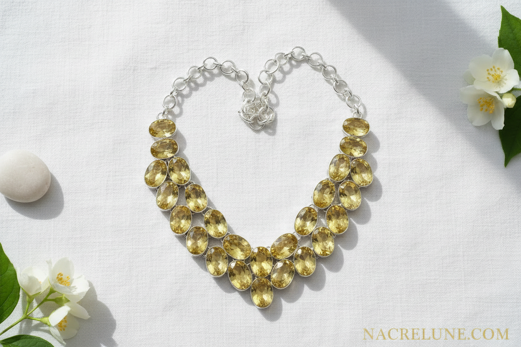 Collier en argent avec citrines taillées nacrelune.com collier