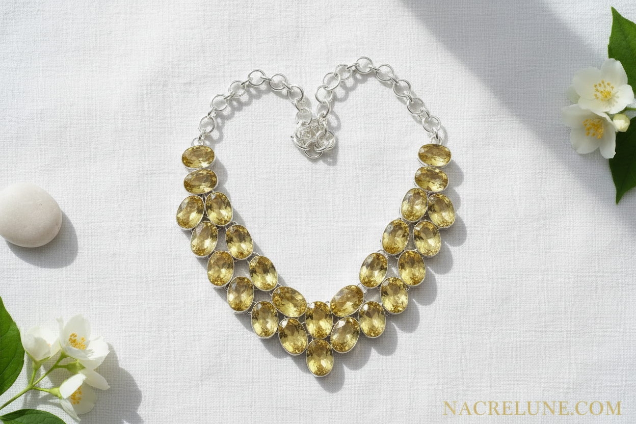 Collier en argent avec citrines taillées nacrelune.com collier