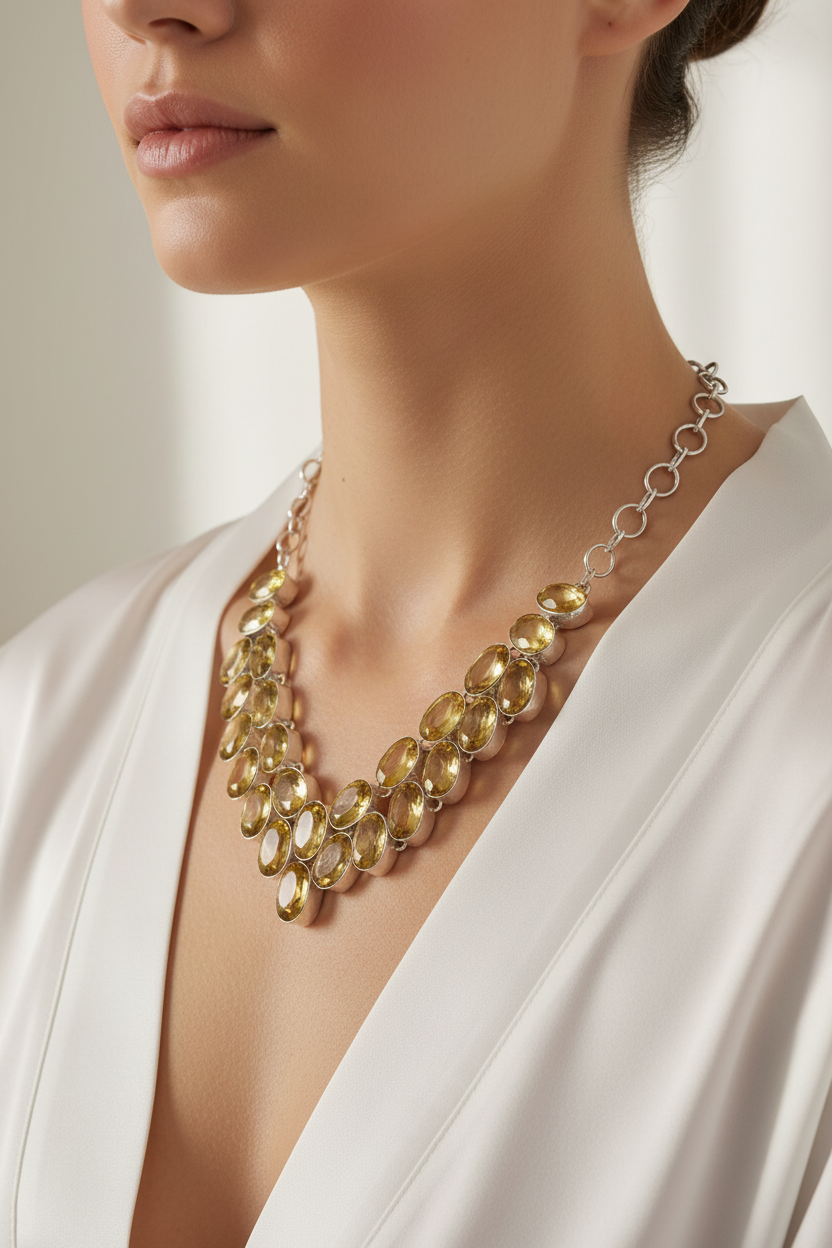 Collier en argent avec citrines taillées nacrelune.com collier