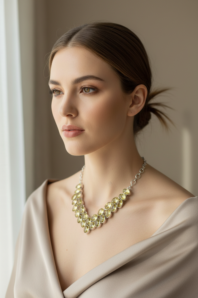 Collier en argent avec citrines taillées nacrelune.com collier