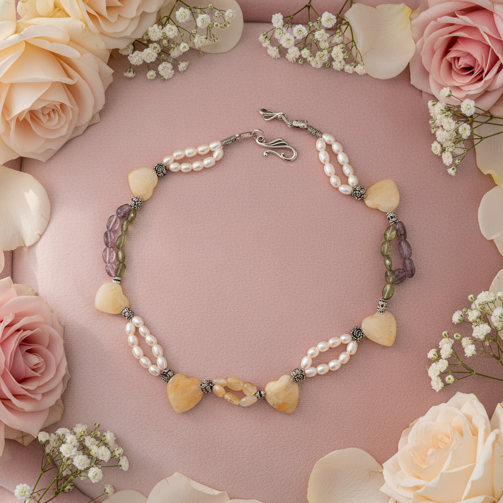 Collier en pierres naturelles coeurs citrines nacrelune.com collier