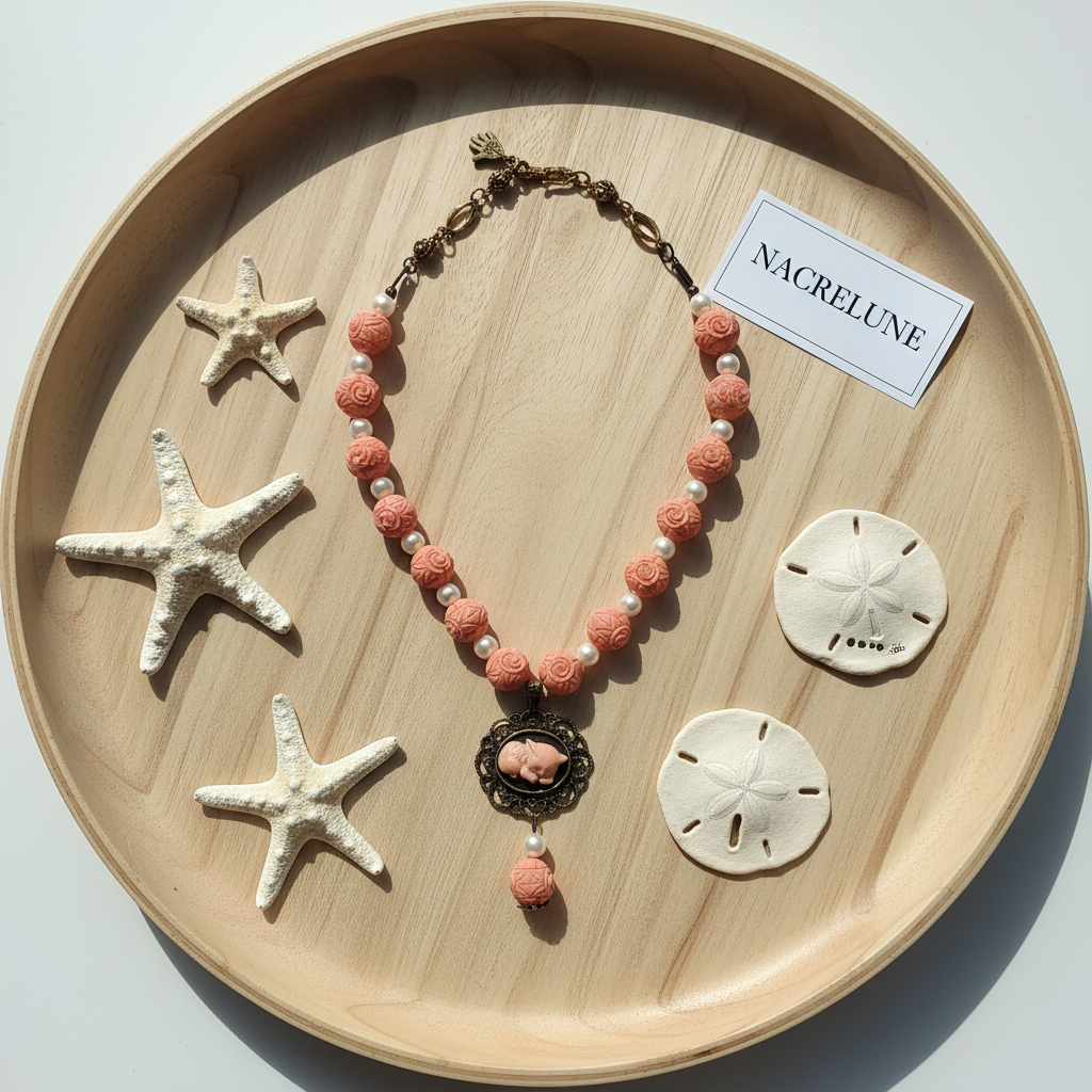 Collier Imitation Corail Rouge Élégant Artisanal nacrelune.com collier