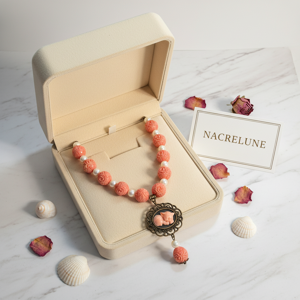 Collier Imitation Corail Rouge Élégant Artisanal nacrelune.com collier