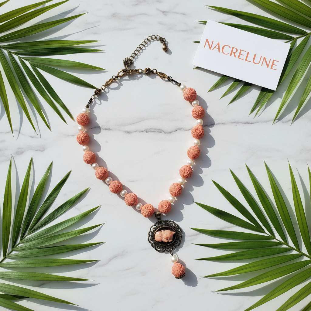 Collier Imitation Corail Rouge Élégant Artisanal nacrelune.com collier