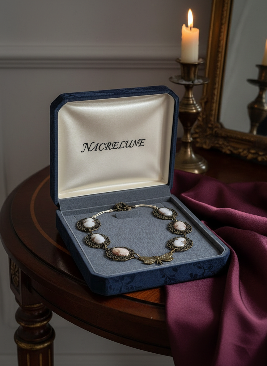 Collier fait de camées avec libellule nacrelune.com collier