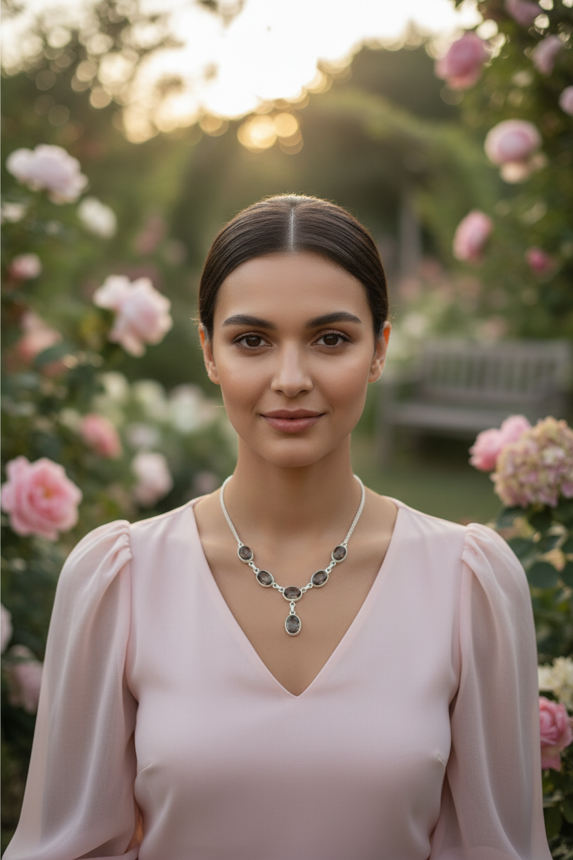 Collier en argent avec des quartz fumés taillés nacrelune.com collier