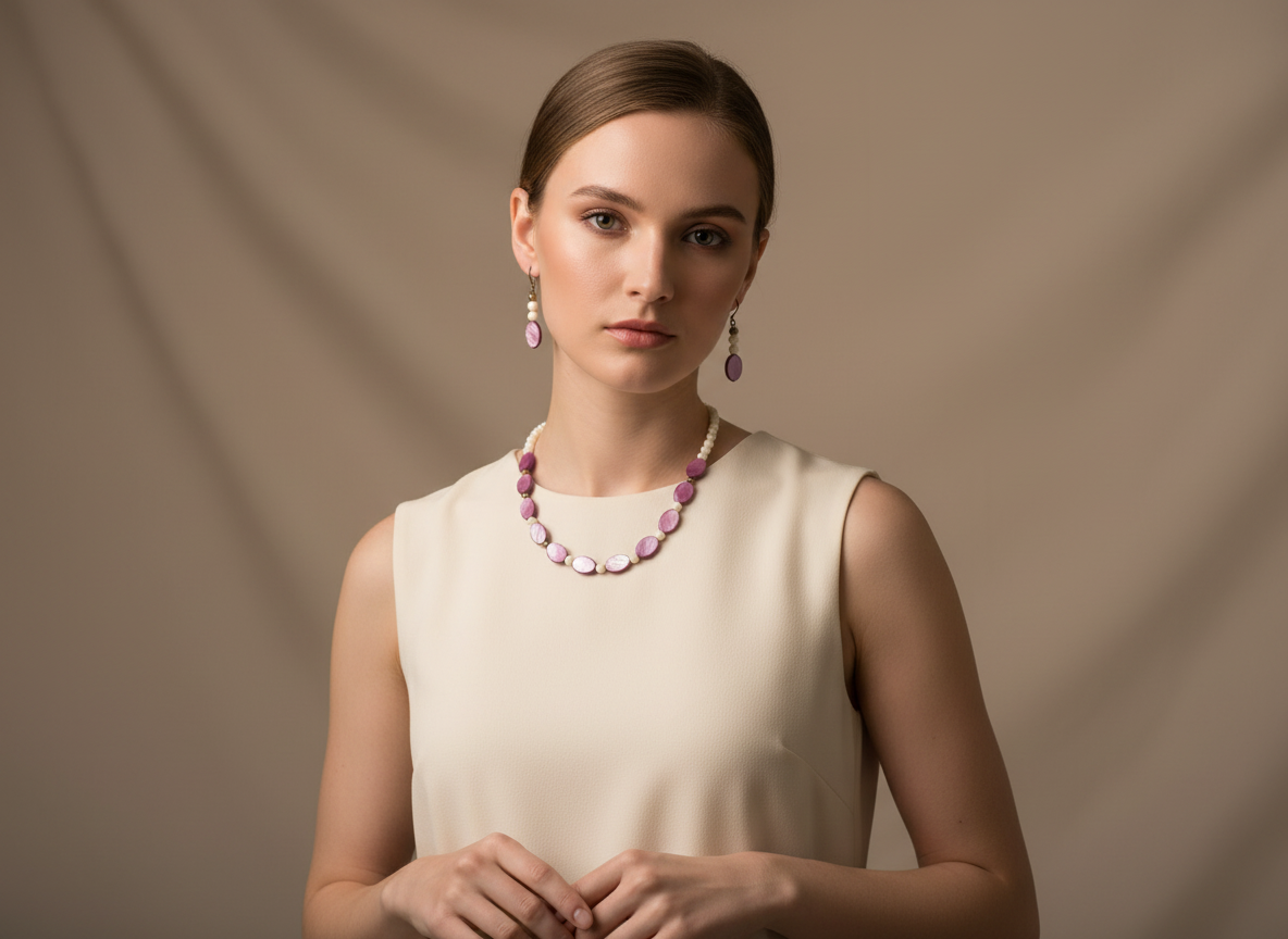 Parure en perles pastilles de nacre nacrelune.com parure