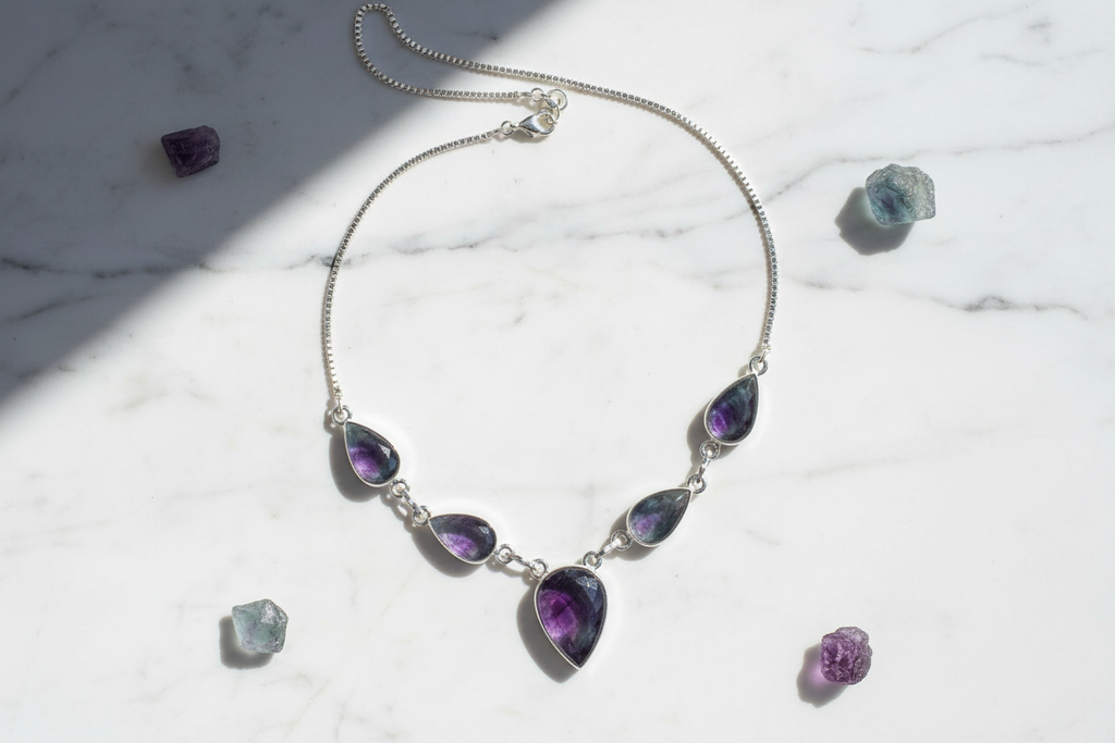 Collier argent et fluorites nacrelune.com collier