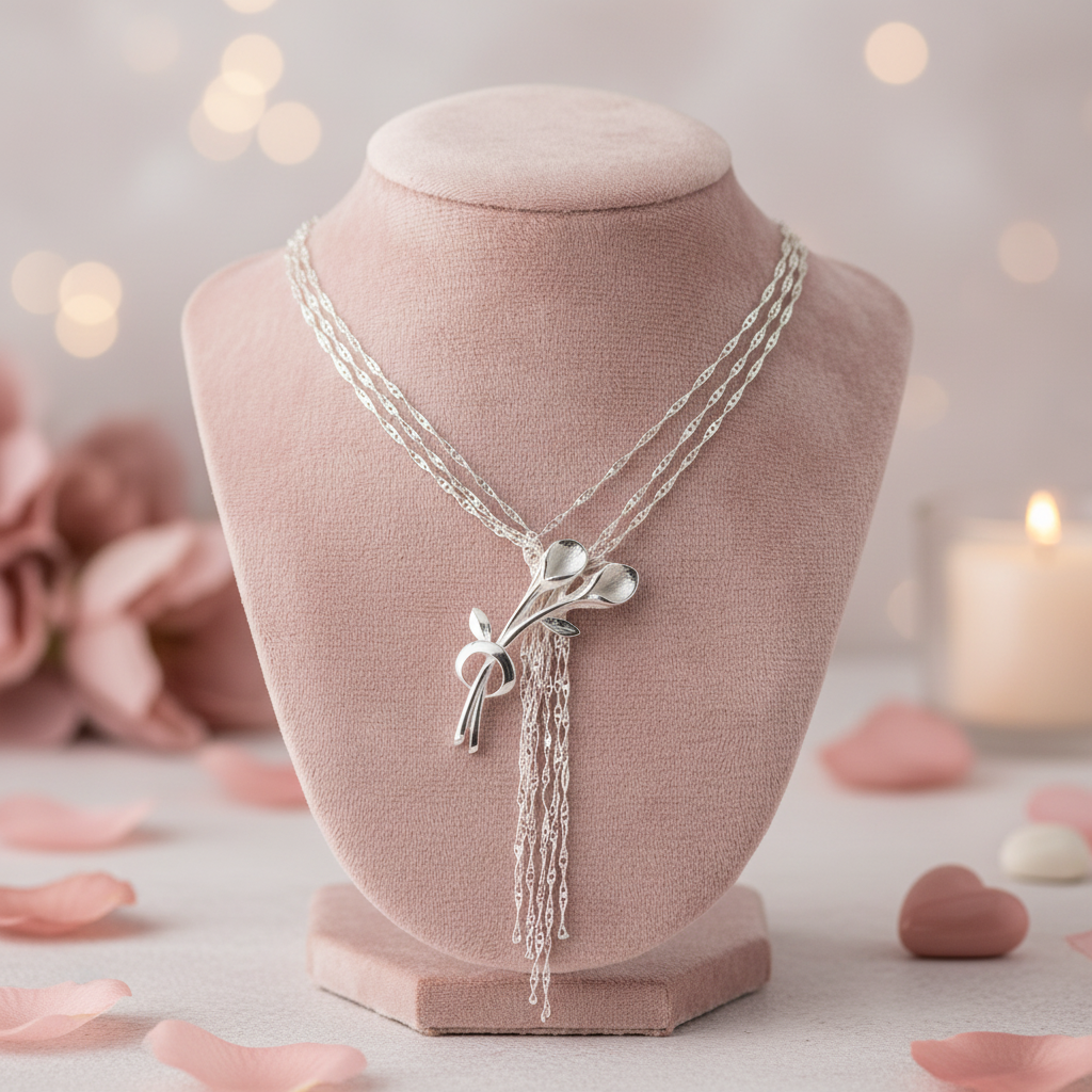 Collier argent avec fleurs nacrelune.com collier