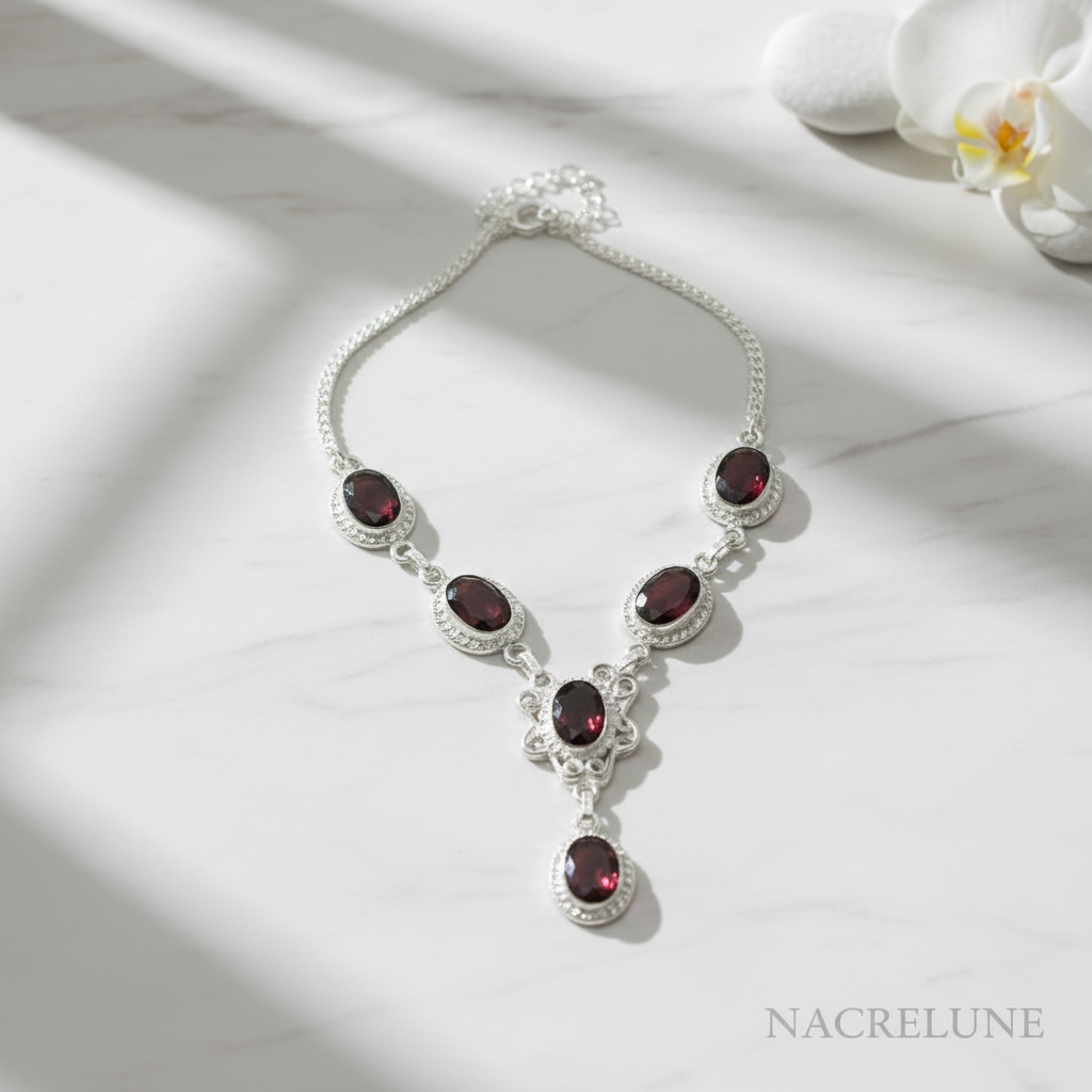 Collier argent et grenats taillés nacrelune.com collier